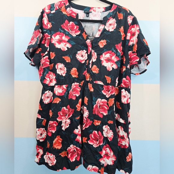 NWT Torrid Plus Size Babydoll Rayon Twill Button-Front Tiered Top - Picture 3 of 8